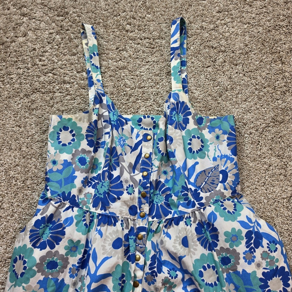 Fossil Floral Sundress Womens Small Blue Cotton‎ Snap Front Mini Pocket Dress